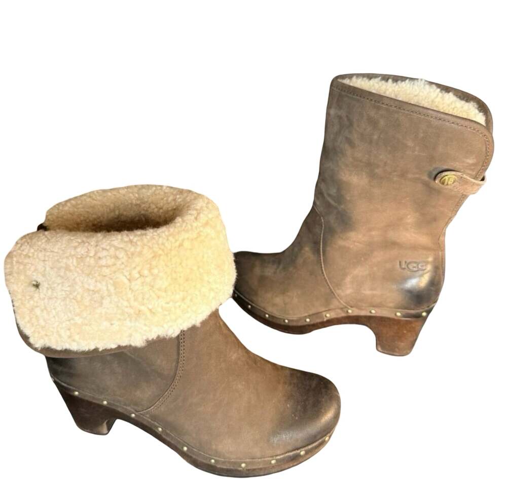 UGG Australia Brown Suede Shearling Clog Boots - Picture 2 of 7
